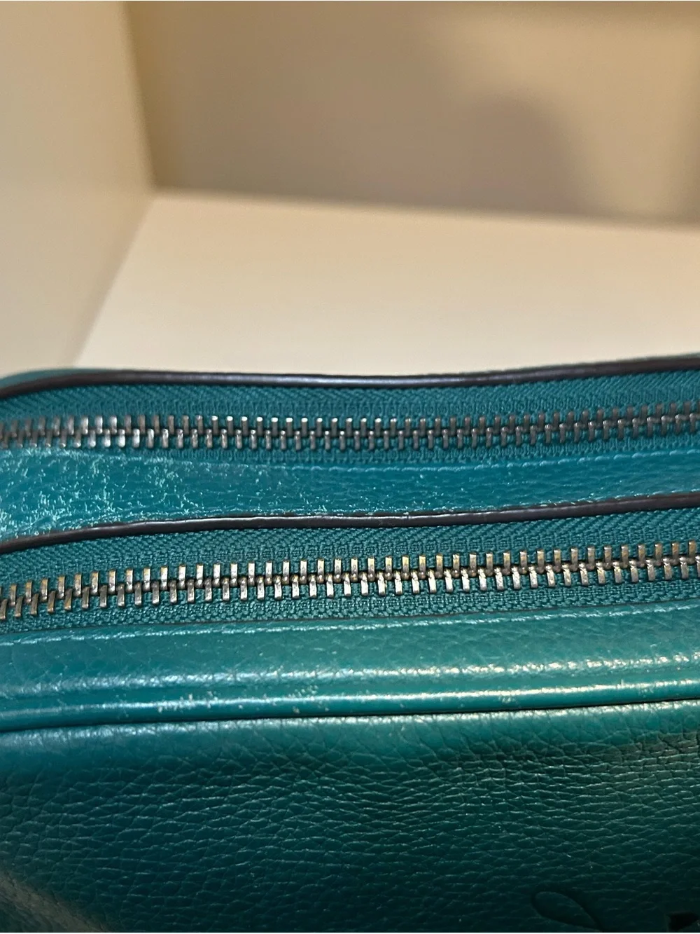 Coach Teal Jes Pebbled Leather Camera Crossbody Bag